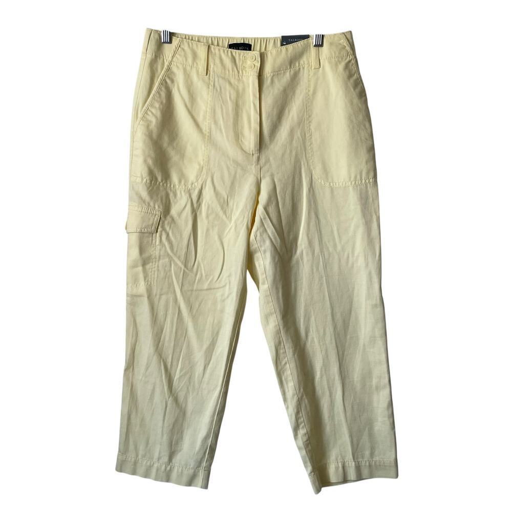 Talbots Super Soft Cargo Pant High Waist Straight Leg Cropped in Yellow Sz 8P